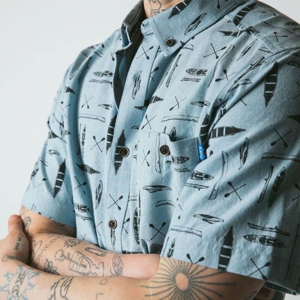 KAVU Juan Paddle Out Blue Button Down Shirt Cotton Preppy Outdoors Men's M NWT - Picture 10 of 10